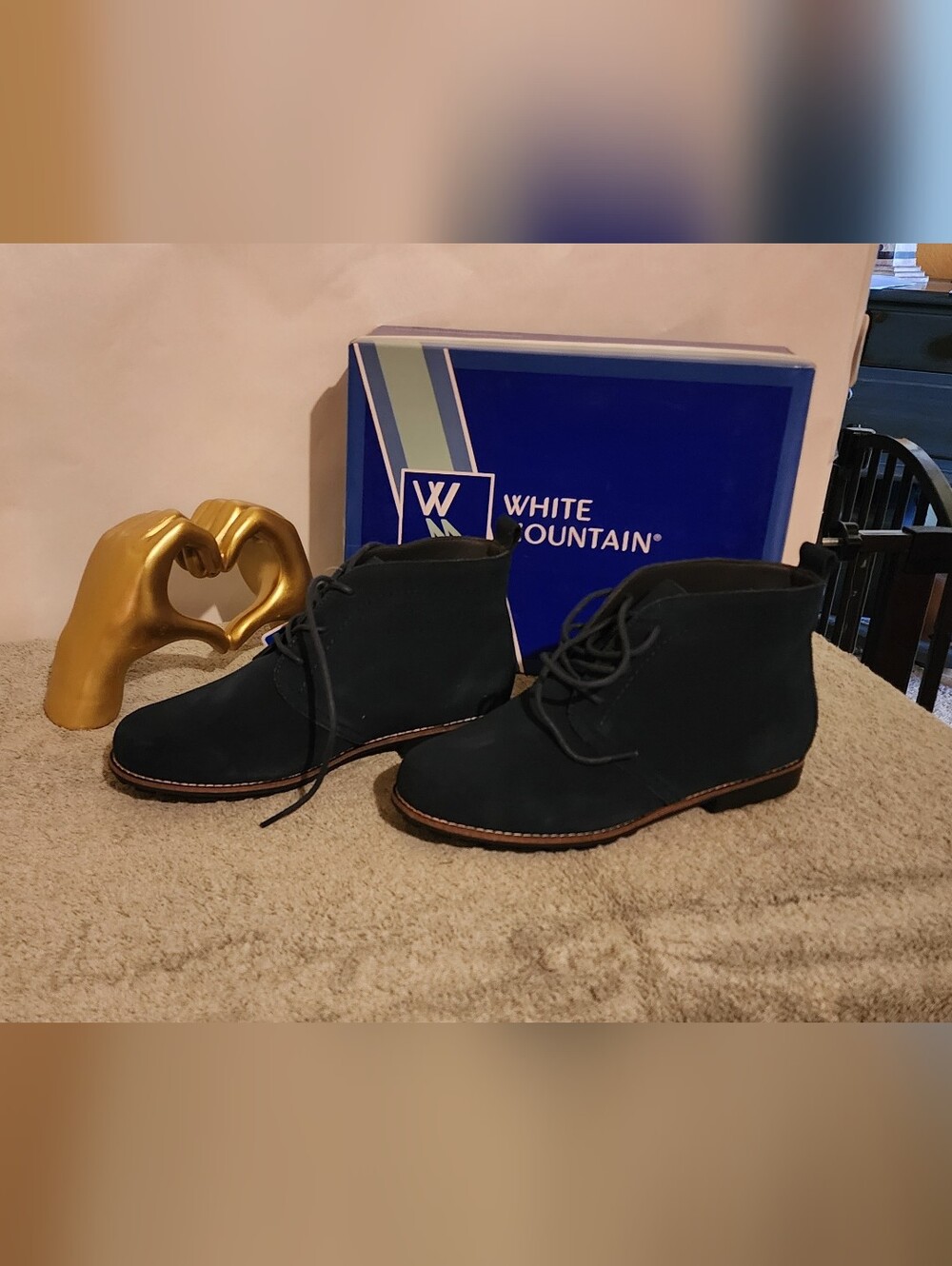 White Mountain Navy Suede Lace-Up Chukka Boots